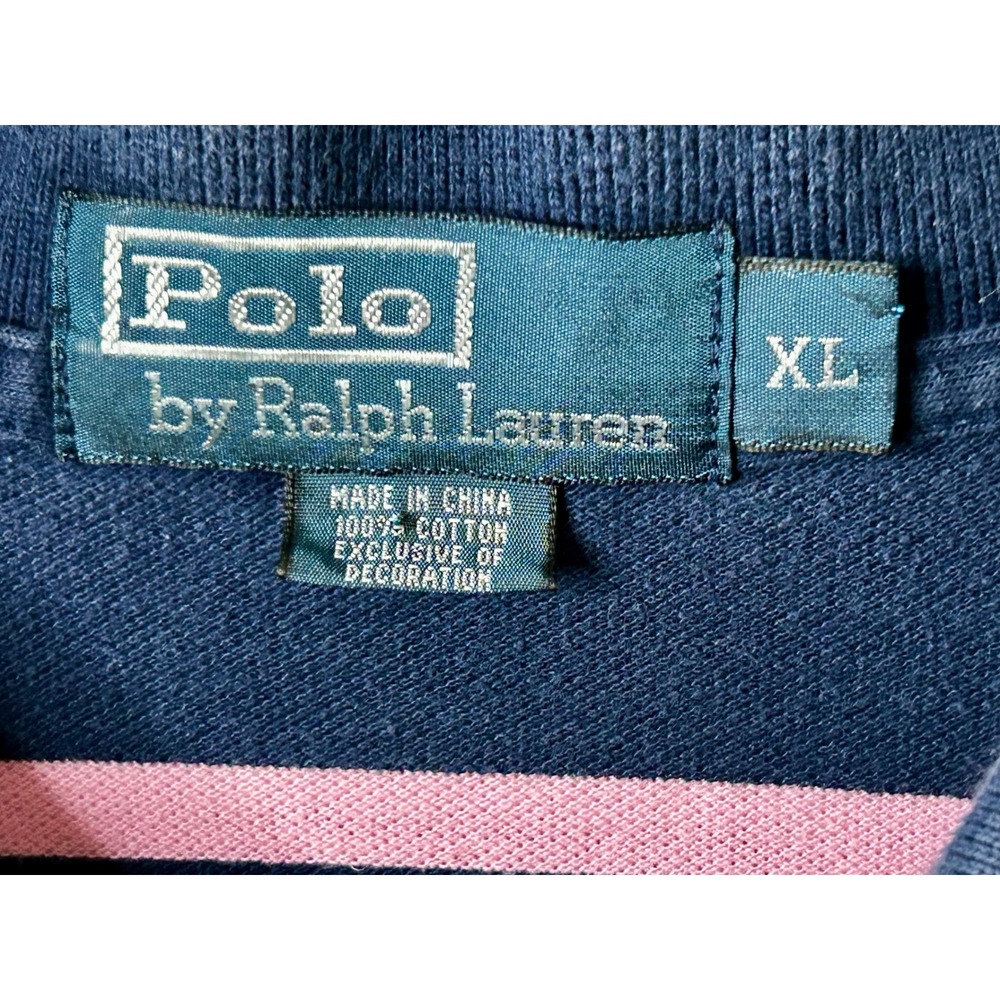 Polo Ralph Lauren Mens XL Navy Blue Pink Striped Short Sleeve Polo Shirt Green - Picture 4 of 4